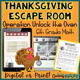 6th Grade Math Thanksgiving Escape Room Print or Digital B