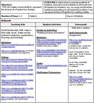 6th Grade Math: Unit 3 Common Core Lesson Plans with Links and Tests