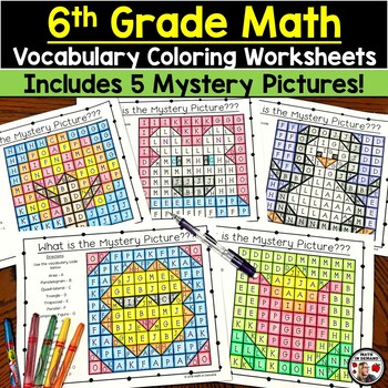 Preview of 6th Grade Math Vocabulary Coloring Worksheets Bundle 6.NS, 6.RP, 6.EE, 6.G, 6.SP