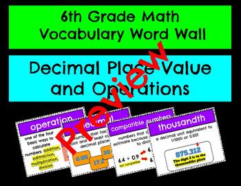 Preview of 6th Grade Math Vocabulary_Decimal Place Value and Operations