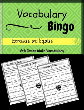 Preview of 6th Grade Math Vocabulary BINGO (Expressions & Equations)