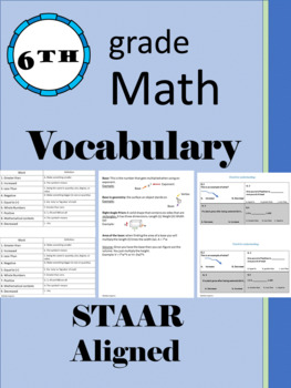 Preview of 6th Grade Math Vocabulary STAAR Aligned