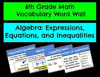 Preview of 6th Grade Math Vocabulary_Algebra: Expressions, Equations, and Inequalities