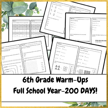 Preview of 6th Grade Math Warm-Ups/Exit Tickets/Review/Homework: Full School Year-200 Days!