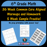 6th Grade Math Weekly Warmups and Homework Sample