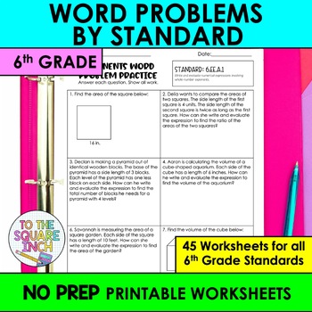 Preview of 6th Grade Math Word Problems | Practice Worksheets for all 6th Grade Standards