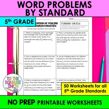 Preview of 5th Grade Math Word Problems | Practice Worksheets for all 5th Grade Standards