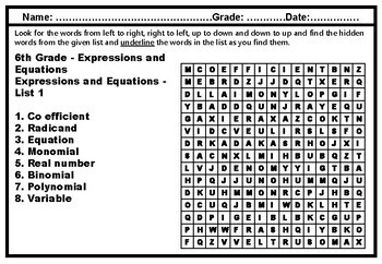 10 6th grade math word search worksheets math vocabulary activity