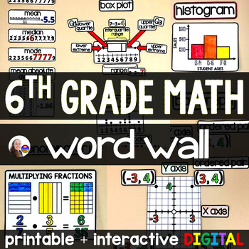 Preview of 6th Grade Math Word Wall | 6th Grade Math Classroom Vocabulary