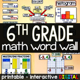 6th Grade Math Word Wall - print and digital 6th grade math vocabulary