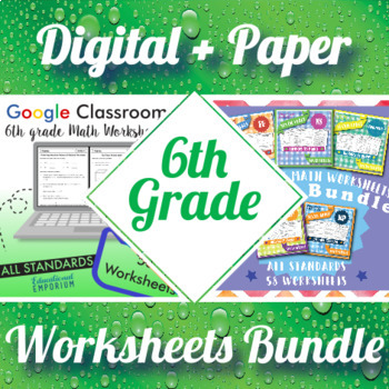 Preview of 6th Grade Math Worksheets Digital and Paper MEGA Bundle: Google and PDF Formats