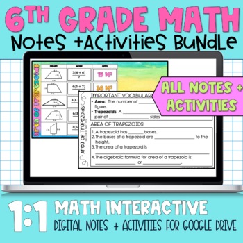 Preview of 6th Grade Math Digital Notes and Activities Bundle