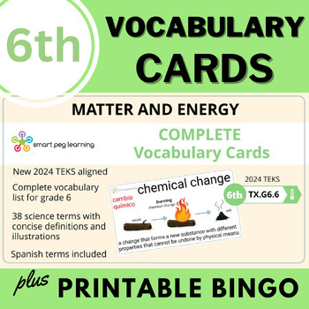 Preview of 6th Grade Matter and Energy Vocabulary Cards | English & Spanish