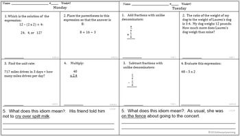 6th Grade Morning Math Work (and a little ELA, too!) Week #5 by ...