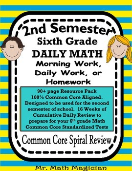 Preview of 6th Grade Morning Work, Homework, Bell Ringer *FREE* Spiral Review COMMON CORE