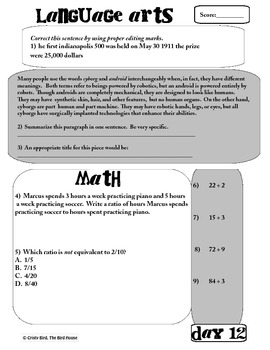 6th Grade Morning Workbook - Bell Work for Language Arts and Math