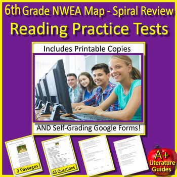 Preview of 6th Grade NWEA Map Reading Test Prep Practice Tests - Printable AND Google Forms