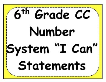 Preview of 6th Grade Number System Objectives Posters and Journal Checklists