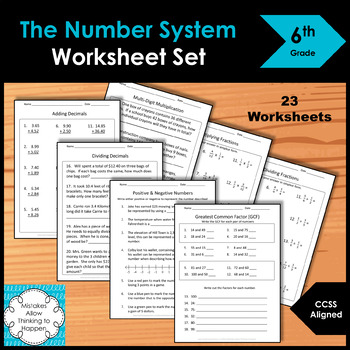 Preview of 6th Grade Number System Worksheet Practice Set