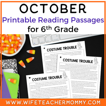 Preview of 6th Grade October Reading Passages Printable Version