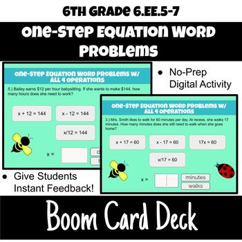 Preview of 6th Grade One-Step Equations Word Problems 6.EE.5-7