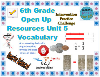 Preview of 6th Grade Open Up Resources Unit 5 Vocabulary Cards - Editable - SBAC
