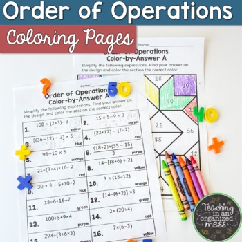 Preview of 6th Grade Order of Operations Coloring Pages with exponents