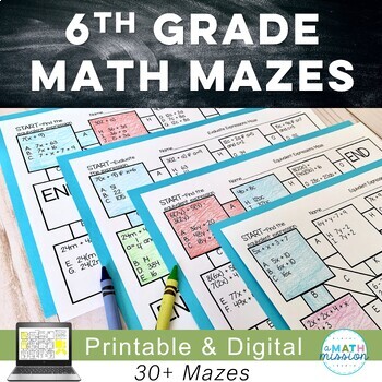 Preview of 6th Grade Printable & Digital Math Mazes Worksheets Activity Practice