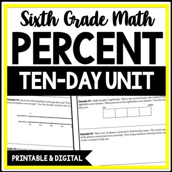 Preview of 6th Grade Percent Unit, Tape Diagram Percent Proportion Worksheets, Percentages
