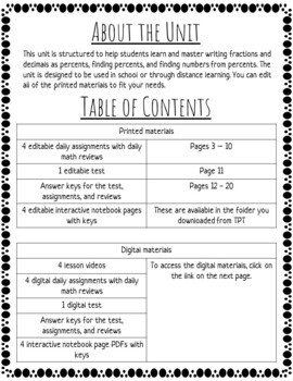 Preview of 6th Grade Percent Unit- Lessons and Practice (Distance Learning Option Included)