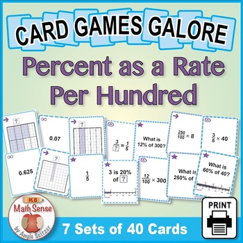 Preview of 6th Grade Percent as a Rate Per Hundred: 7 Math Card Games | Proportion Sense