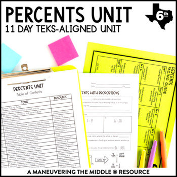 Preview of Percents Unit | 6th Grade TEKS | 6.4E, 6.4F, 6.4G, 6.5B, 6.5C