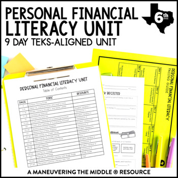 Preview of Personal Financial Literacy TEKS Unit | Personal Finance Notes for 6th Grade