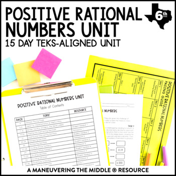 Preview of Positive Rational Numbers Unit | Dividing Fractions & Decimals | 6th Grade TEKS