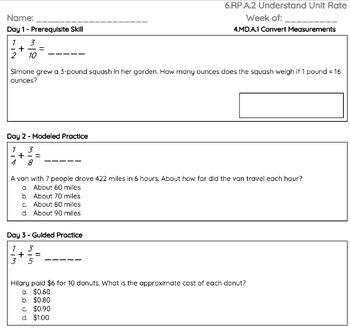 Preview of 6th Grade Ratios and Proportions Do Nows