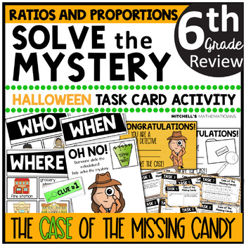 Preview of 6th Grade Ratios and Proportions Solve The Mystery Halloween Task Card Activity