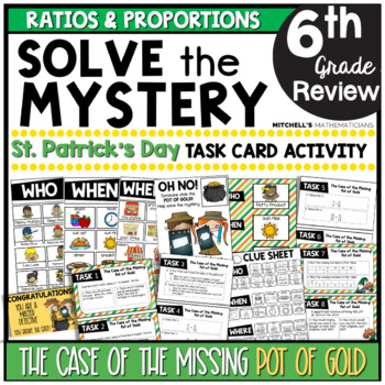 Preview of 6th Grade Ratios and Proportions Solve The Mystery St. Patrick's Day Task Cards