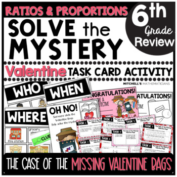 Preview of 6th Grade Ratios and Proportions Solve The Mystery Valentine's Day Task Cards