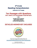 6th Grade Reading Comprehension (10 Assorted Topics) w/ An