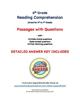 Preview of 6th Grade Reading Comprehension w/ Answer Key