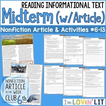 Preview of 6th Grade Reading Informational Text MIDTERM EXAM | Article #6-13 Climate Change
