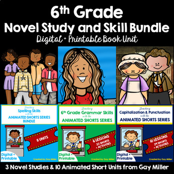 Preview of 6th Grade Novel Study and Language Arts Skills Bundle