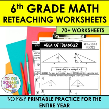 Preview of 6th Grade Reteaching Math Worksheets | 6th Grade Math Review Printouts