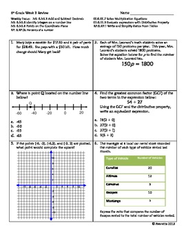 Preview of 6th Grade Review 3 -- 6.NS.3, 6.NS.6, 6.NS.8, 6.EE.3, 6.EE.7,6 .RP.1, 6.RP.3c