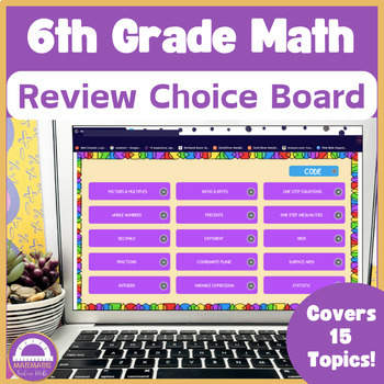 Preview of End of Year 6th Grade Math Summer Review Activities Digital Choice Board