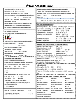 Preview of 6th Grade STAAR Math Student Review Sheet