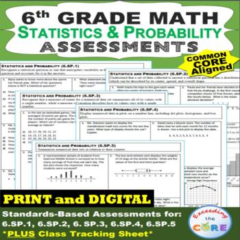 Preview of 6th Grade STATISTICS & PROBABILITY Assessments(6.SP) Common Core