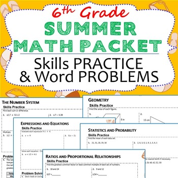 Preview of 6th Grade SUMMER/ June - July MATH PACKET - {Review/Assessments of Standards}