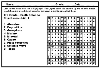 42 6th grade science word search worksheets science no prep sub plan