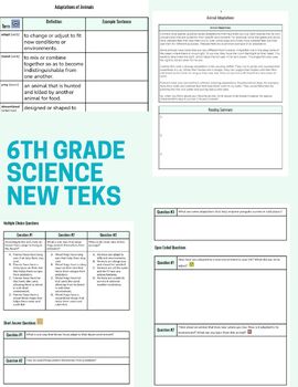 Preview of 6th Grade Science NEW TEKS combined with ELAR Activities